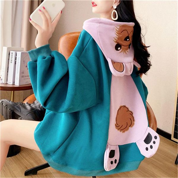 

women's hoodies & sweatshirts cute bear cat print sweatshirt japan amine hoodie women hooded female autumn winter cartoon streetwear pu, Black