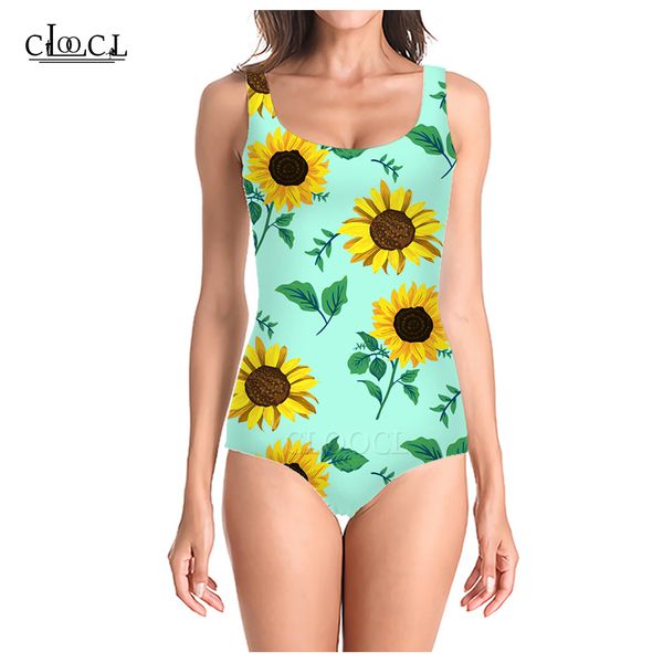 

cloocl 2021 beautiful sunflower summer new fashion 3d print women sleeveless swimsuit cosplay swimsuits beach one piece swimwear, White;black