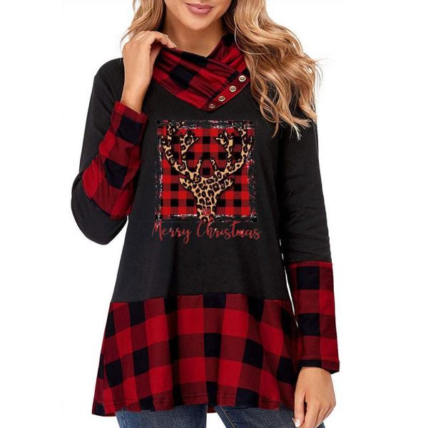 

women's blouses & shirts winter casual long sleeve plaid patchwork loose pullover women christmas print blouse shirt autumn ladies scar, White