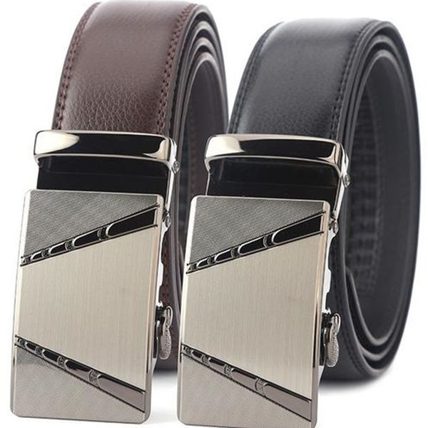 

designer wholesale new men's automatic buckle leather belt new leather business belt hq-1037, Black;brown