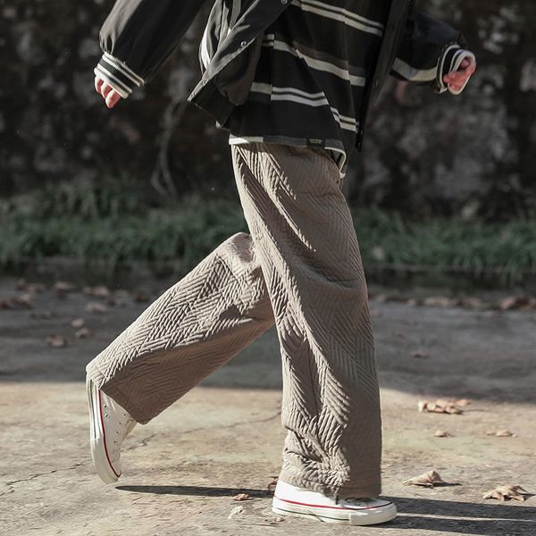 

2021 winter cotton thickened wide-leg men's warm fashion retro casual pants men streetear hip-hop straight trousers mens rzrg, Black