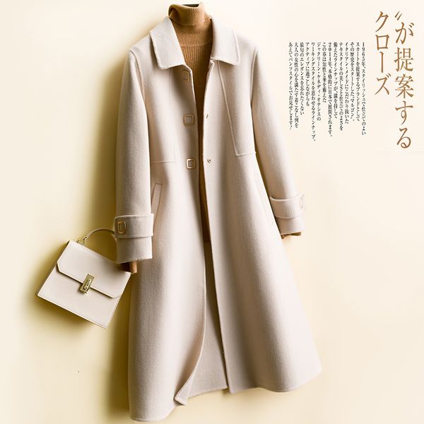 

2021 jacket coats thick cardigan autumn winter overcoat warm ladies 100% merino wool the new fashion women long sleeve l90s, Black