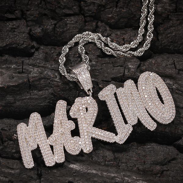 

a-z custom name letters pendant necklaces charm for men women gift shining bling white zirconia with twisted rope chain, Silver