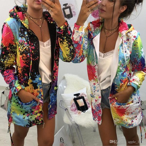 

women hoodie colorful print coats zipper lace up long sleeve jacket sweatshirts jumper pullover winter blouses outdoor shirts outwear, Black