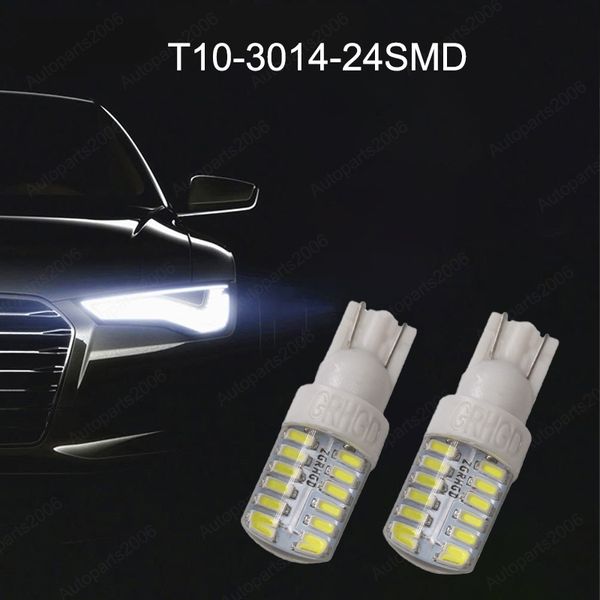 50 Stücke Keil LED Autolampen Weiß T10 Silcone 3014 24SMD Birne Für Umrissleuchten Auto Innenbeleuchtung Kennzeichenbeleuchtung 12 V