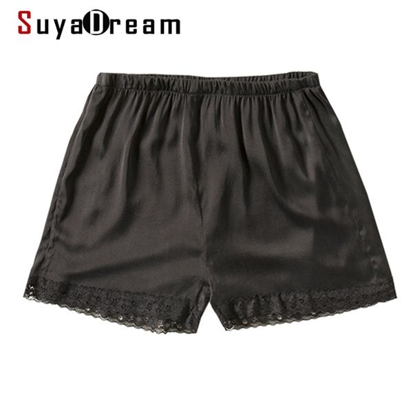 SuyaDream Damen-Shorts aus Seide, Schwarz, 100 % natürliche Spitze, Sommer 210719