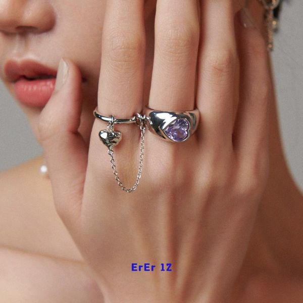 

cluster rings erer love chain terms purple metal two open senior ins style holiday confession gift couple fashion jewelry, Golden;silver