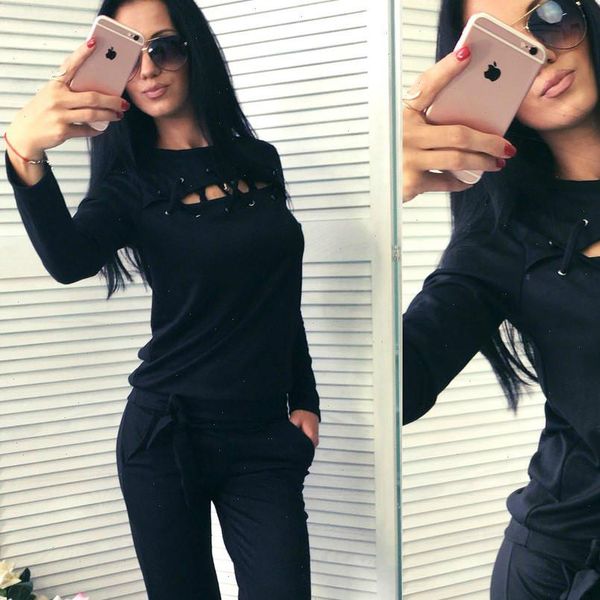 

lace up bandage suit set 2021 women tracksuit two piece sport style outfit jogging sweatshirt fitness lounge sportwear, Gray