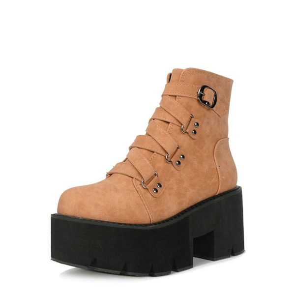 

boots punk high heel winter autumn shoes motorcycle black leather ankle women