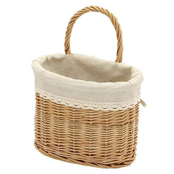 

storage baskets hand-woven wicker with handle rattan basket picnic bread fruit wall hanging