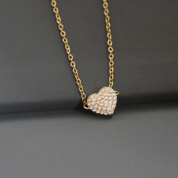 

pendant necklaces cute gold color micro pave cz heart shape necklace for women men trendy steel chain choker collar charm, Silver