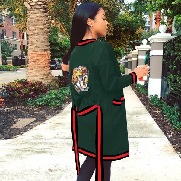 

tiger sequined women long cardigan clothes fashion streetwear 2021 club cardigan clubwear, Tan;black