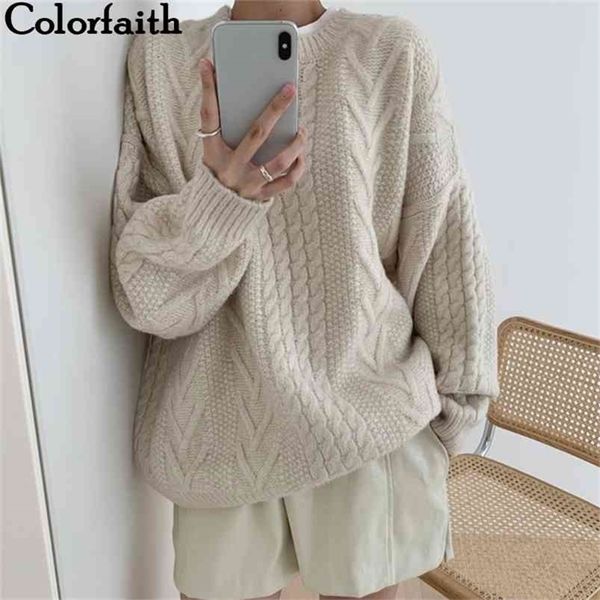 

colorfaith winter spring women sweaters pullovers minimalist knitting elegant casual loose ladies vintage sw1161 210805, White;black