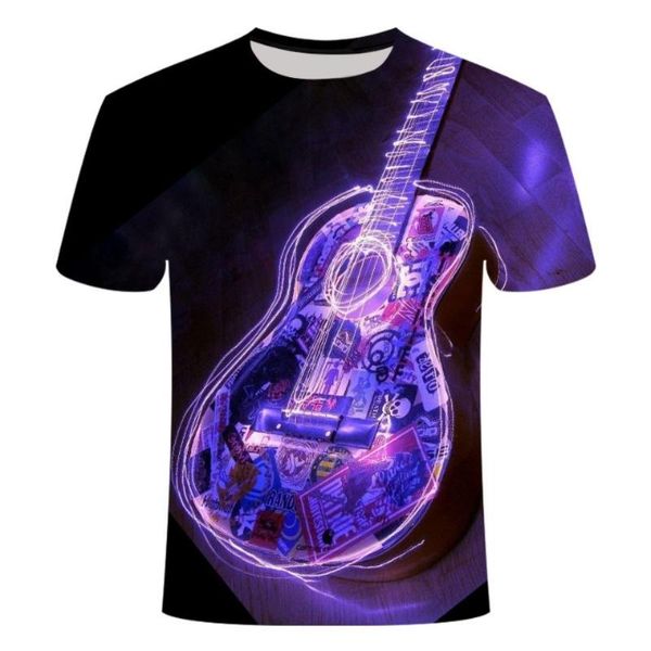 

men's t-shirts summer clothing flame guitar musical instrument pattern 3d printing round neck t-shirt cool trend short sleeves, White;black
