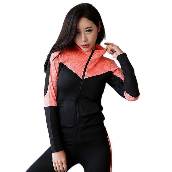 

women sport jacket zipper yoga coat quick dry fitness running sportwear gym workout girl elastic jogging jackets, White;red
