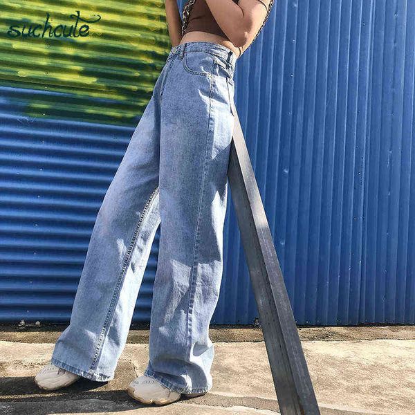 

suchcute high waist jeans women wide leg pants plus size punk korean style trouser casual harajuku female joggers 211129, Blue