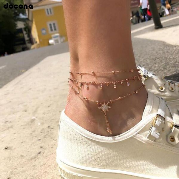 

charm bracelets zhen tomomi beach gold color water drops crystal star bell layered anklets for women girl chains pendant anklet foot jewelry, Golden;silver