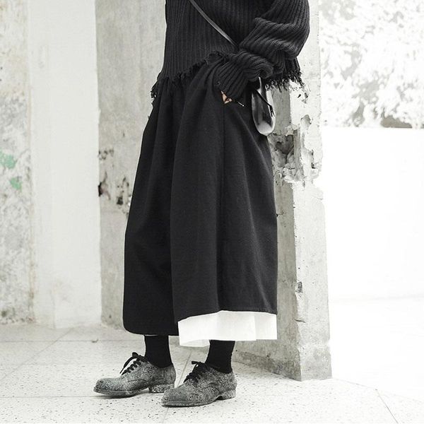 

women's pants & capris loose women thick winter and spring black ladies fashion elastic waist trousers cropped wide leg, Black;white