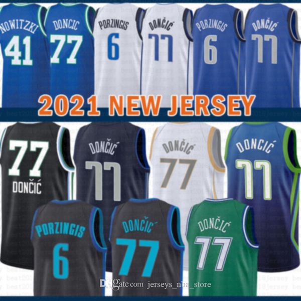 

2021 new luka basketball jersey 77 doncic mens kristaps 6 porzingis mesh retro dirk 41 nowitzki youth kids green, Black;red