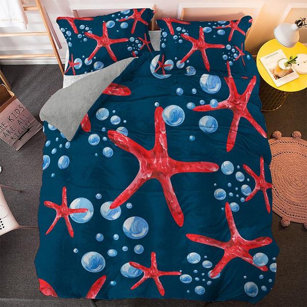 

cartoon fashion blue sea starfish bedding set full  king size duvet covers double home textile with pillowcase quilt cover
