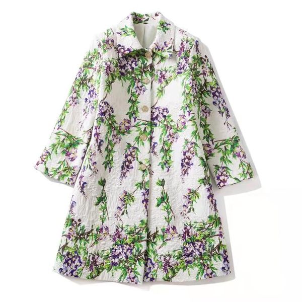 

women's trench coats european and american clothing winter 2022 long sleeve lapel floral jacquard fashionable coat, Tan;black