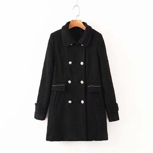 

women's wool & blends autumn winter overcoat women terry double breasted blouse coats female and jackets for xz2596, Black
