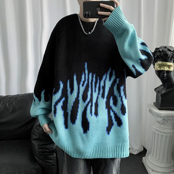 

women's sweaters 2022 hip-hop flame sweater women's y2k knitted pullover streetwear couple fashion casual coat, White;black