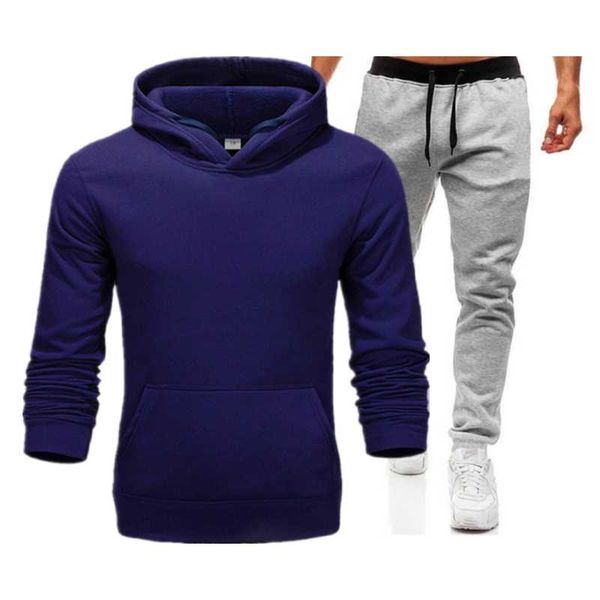 

brand tracksuit fashion men sportswear two piece sets all cotton fleece thick hoodie+pants sporting suit male men's tracksuits, Gray