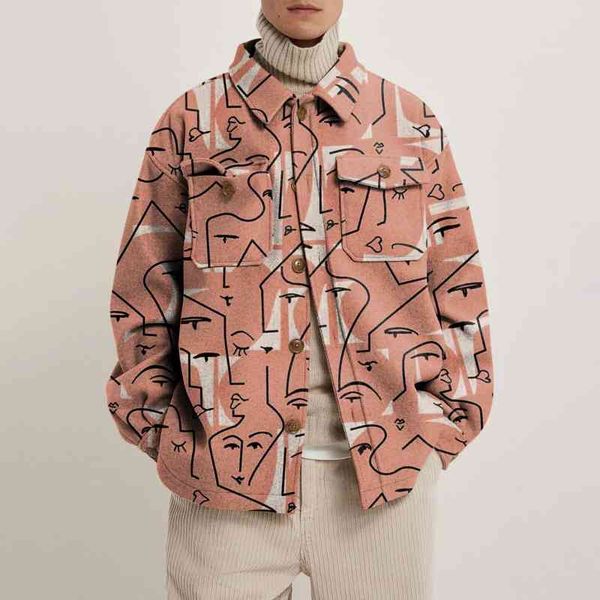 

2021 spring print loose lapel trend youth jacket men's coat, Black