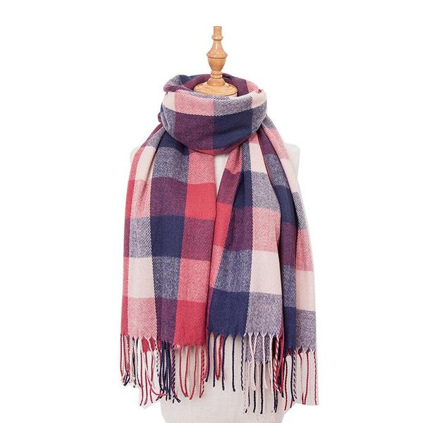 

scarves winter scarf women cashmere warm pashmina gradient plaid foulard female wraps thick soft bufanda big tassels shawls, Blue;gray
