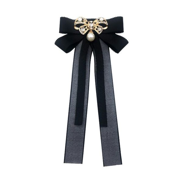 

pins, brooches handmad fabric pearl bow brooch crystal bowknot lapel pin shirt tie cravat collar decoration jewelry for women accessories, Gray