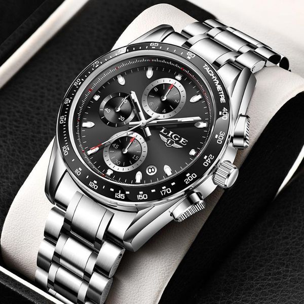 

wristwatches lige men watches 2021 waterproof calendar diver watch quartz movement fashion leisure multifunction wrist, Slivery;brown