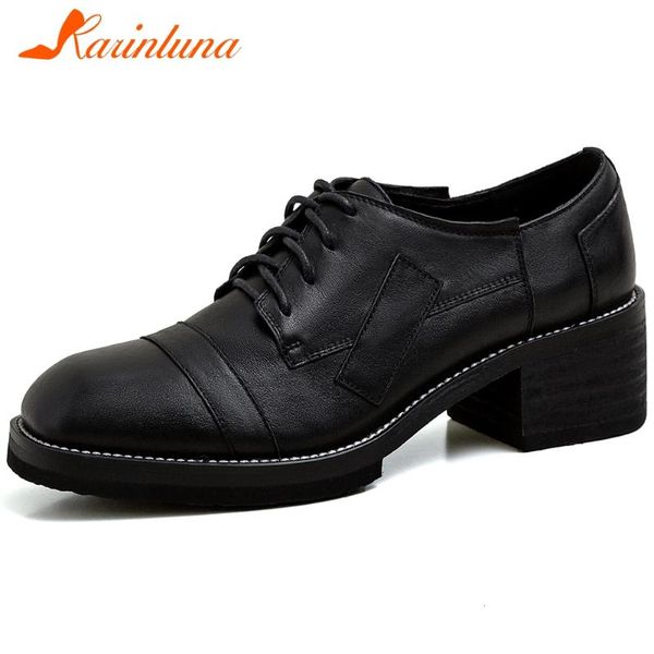 

dress shoes karin fashion genuine leather lady black office casual pumps lace up sewing square toe low heel women woman