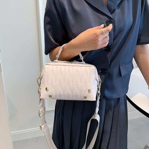 

evening bags women 2021 handbag pu leather boston sewing thread rivet wide shoulder strap korean version zipper crossbody