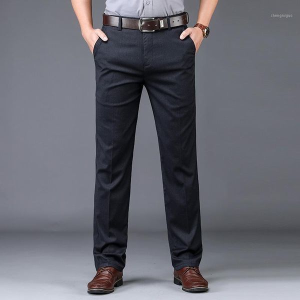 

men's pants 2021 business mens trousers formal suit men office cotton straight loose dress big size 40, Black