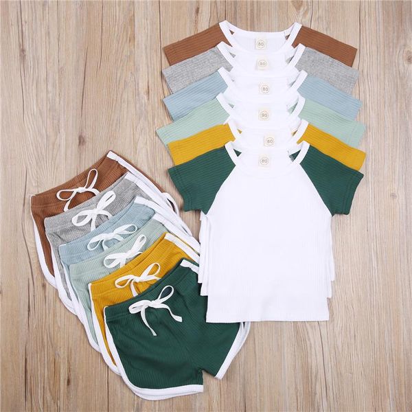 

6m-4y toddler kids baby two piece set outfit summer short sleeve color block shorts set casual infant cotton tracksuit 2021, White