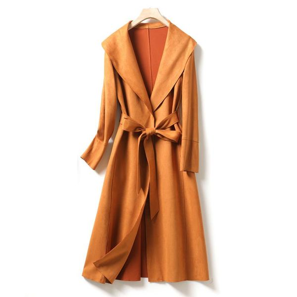 

women's wool & blends high sense suedette trench coat overknee mid-length 2021 spring and autumn korean style british temperament, Black