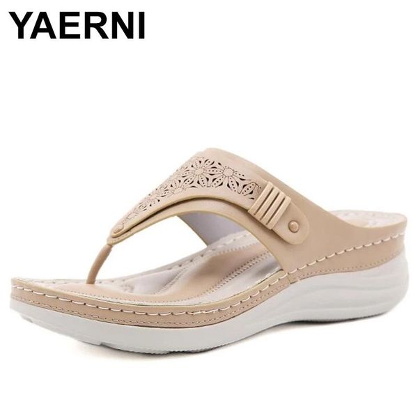 

slippers yaerni summer women casual comfortable durable flip flops beach sandals female wedge shoes fashion lady room, Black