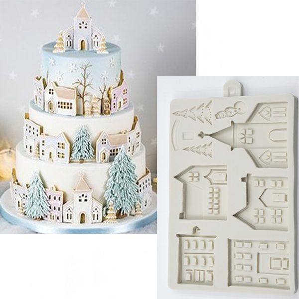 Weihnachts-Lebkuchenhaus-Silikonform, Fondantform, Kuchendekorationswerkzeuge, Schokolade, Rollfondant, Zuckerguss, Küchenhelfer 210225