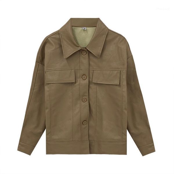 

women's jackets black small leather jacket women spring and autumn 2021 loose korean short motorcycle trend, Black;brown