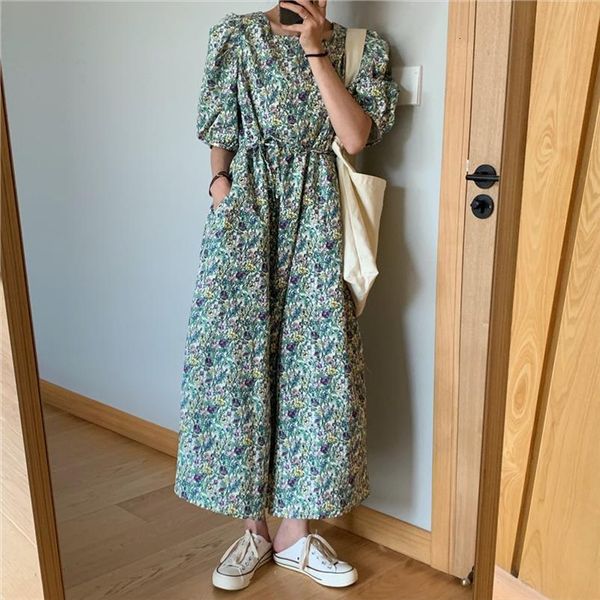 

retro sweet short sleeves womens tanks all match cute florals vintage o neck summer streetwear girls vestidos slim dresses, White