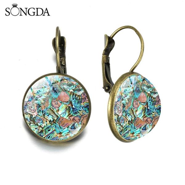 

dangle & chandelier 2021 lry ambilight abalone shell art picture earrings for women ancient bronze color handmade glass cabochon, Silver