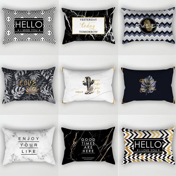 

ins 30*50cm pillowcase black and white marble texture cushion cover pillow case sofa bed decorative pillow covers ins fashion