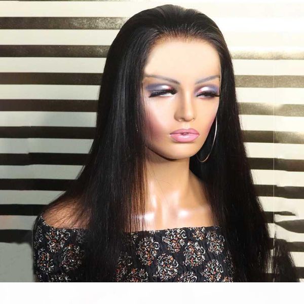

130% straight hair wig lace front human hair wigs for women medium ratio 2x6 brazilian remy with baby pre-plucked, Black;brown