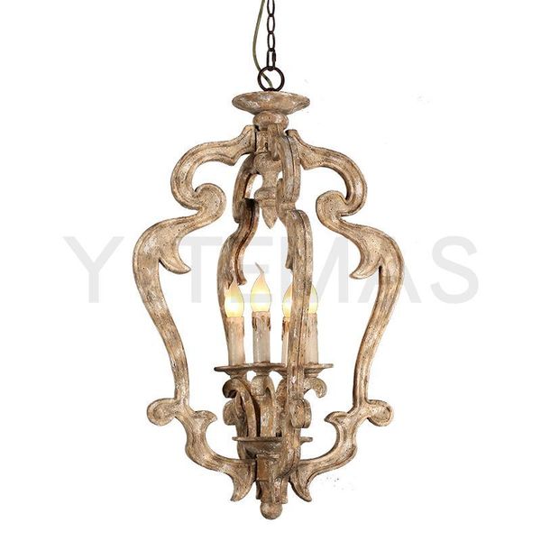 

american country antique wood chandelier retro solid wood carving lamp vintage loft children room bedroom dinning room light