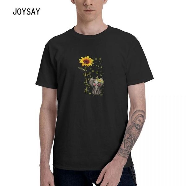 

men's t-shirts summer men black t-shirt sunflower and elephant printed cotton t shirt short sleeve tee, White;black