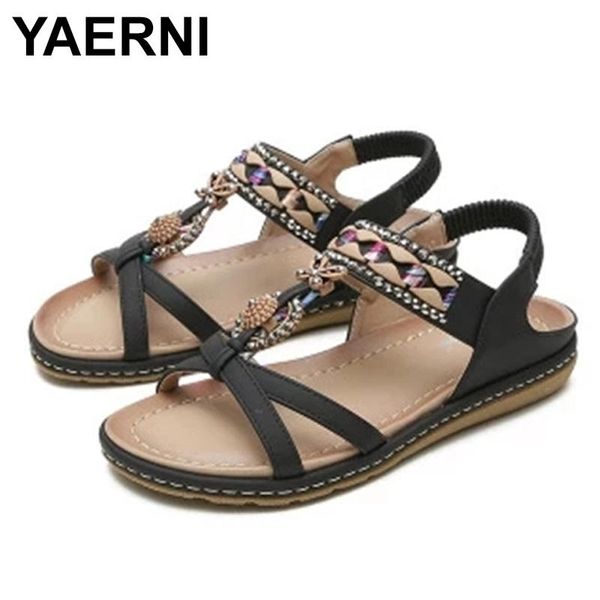

sandals yaerni 2021summer large size ethnic style thick bottom beach shoes, Black