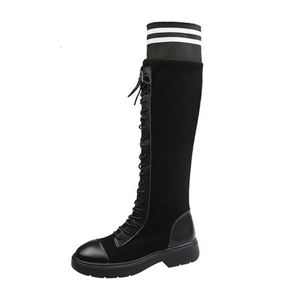 

elastic tissue plutonium winter high velvet all-match british style socks black and white boots striped shoes roq6