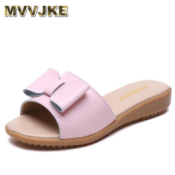 

slippers mvvjke summer women slip on round toe flat slides sandals white black leather flip flops