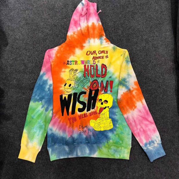 

19ss new style travis scott astroworld world hoodie men hoodies 1:1 tie dyeing sweatshirts travis scott pullover sh190823, Black